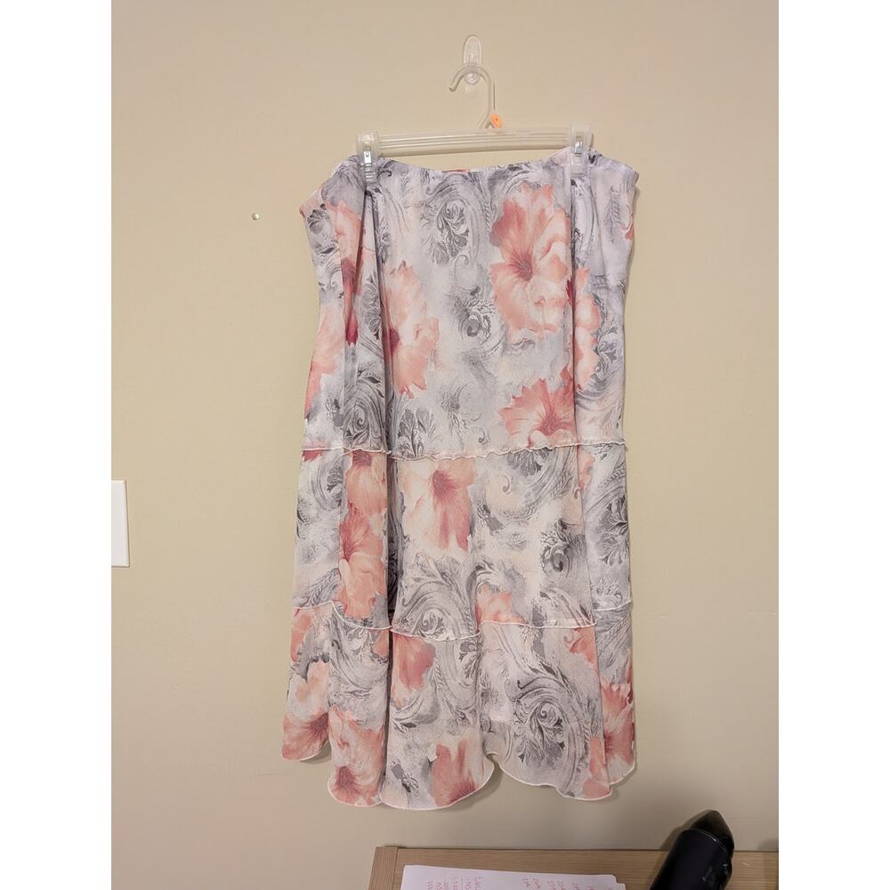 Alfred Dunner Pink Floral Tiered Midi Skirt